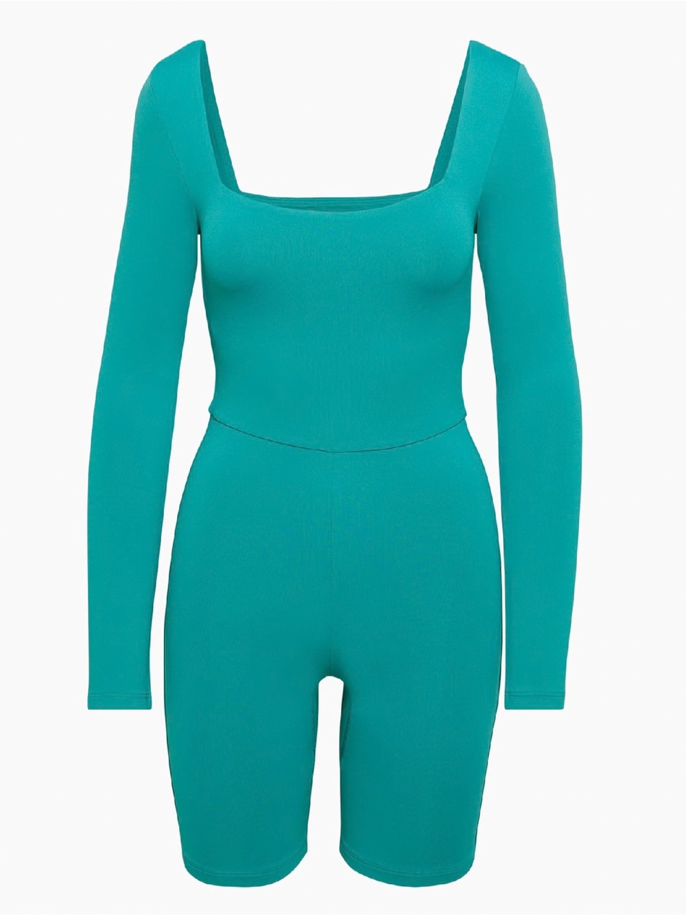 Aritzia Babaton Contour Squareneck Longsleeve Romper in Oxidized Teal